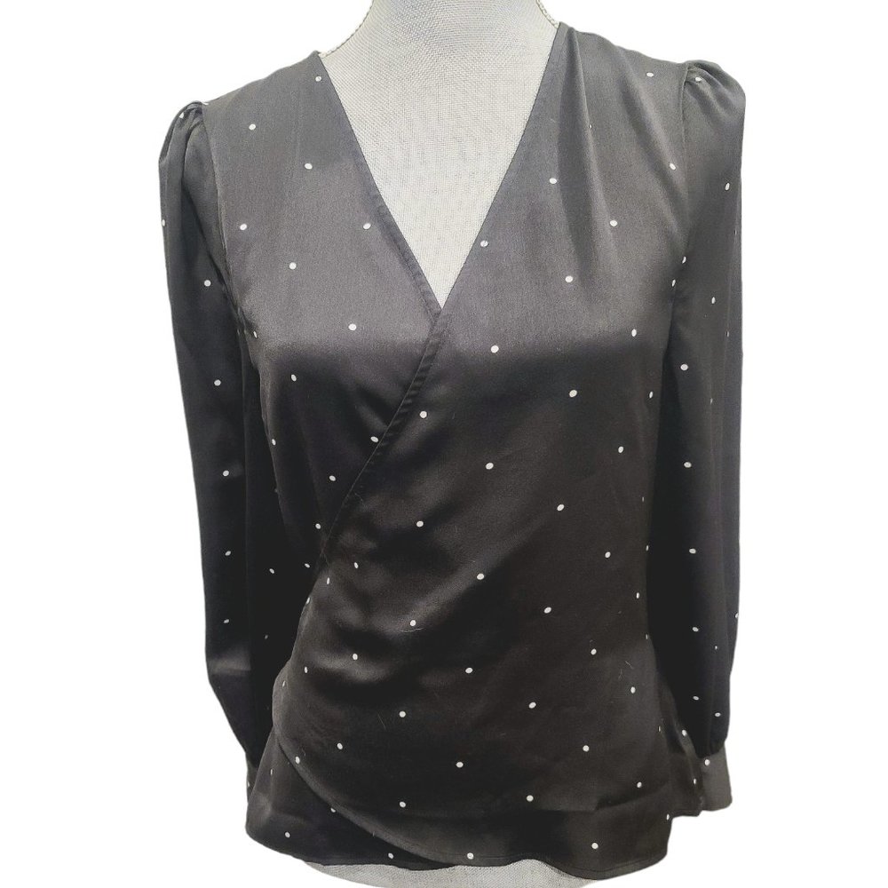 Stella & Dot Polka Dot Criss-cross Wrap Style Long Sleeve Blouse Top Size Medium